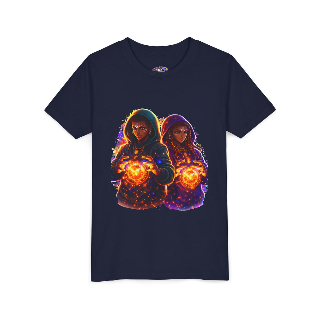 Youth Magic Duo Tee — Hooded Sorcerer Siblings Graphic Shirt Printify